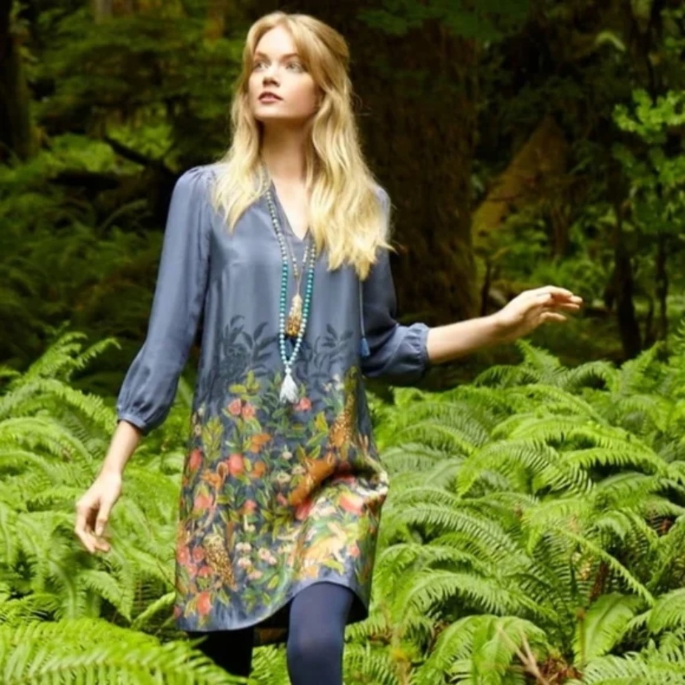 Moulinette Soeurs for Anthropologie Silk Fabled Fields Print Dress ~ Size L